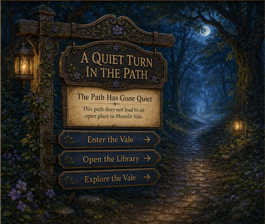 Quiet Crossroads path signs in a moonlit forest