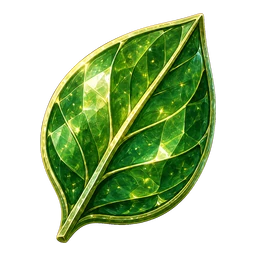 A bright green Moss Emerald with a small leaf shape gleaming inside it.