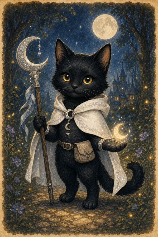 Luna, a calm charcoal-gray cat with amber eyes